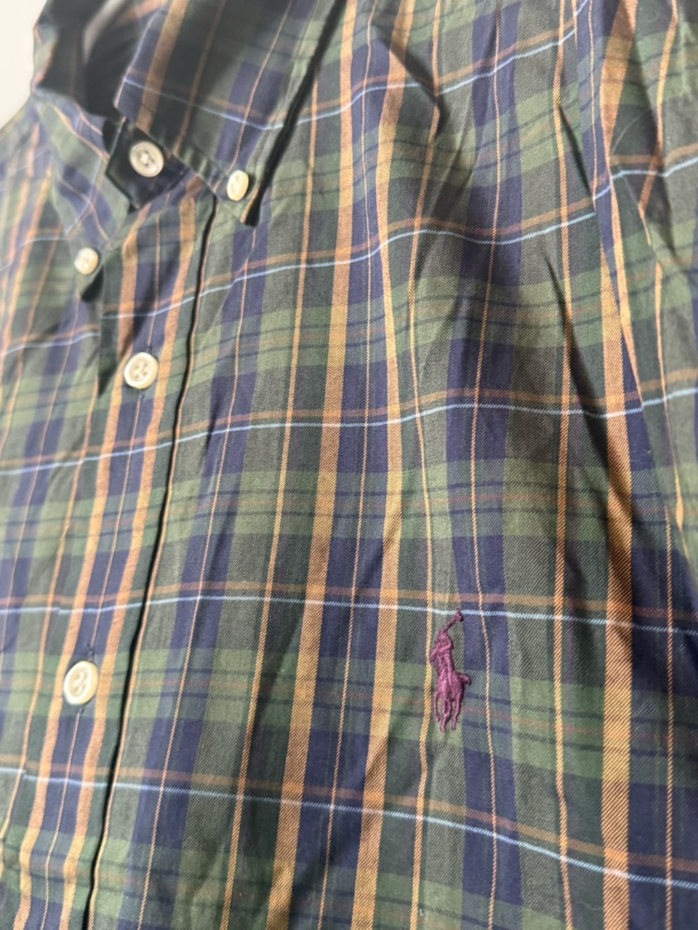 NWT Ralph Lauren Navy and Green Plaid Button-Down Shirt